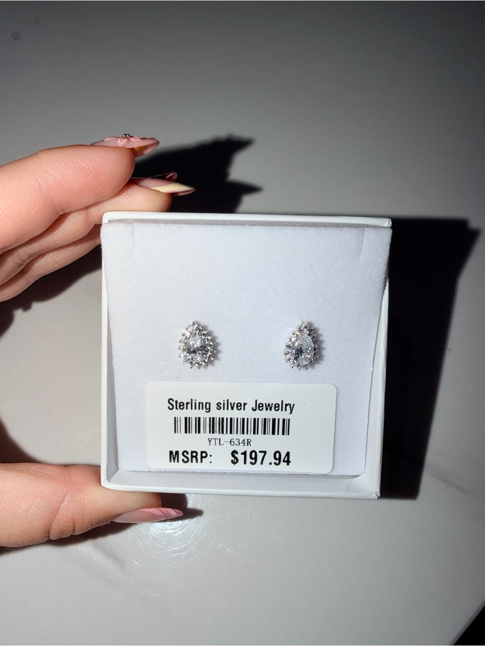 Sterling Silver White Teardrop Halo Stud Earrings